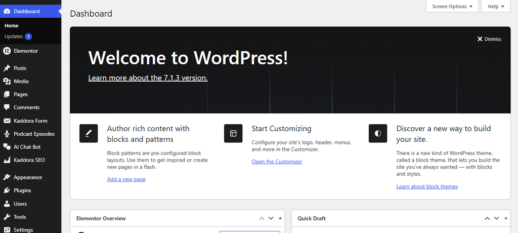 Wordpress dashboard